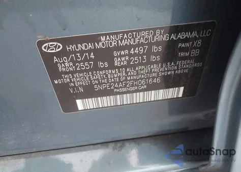 2015 Hyundai Sonata Se из США, поврежденный, VIN 5NPE24AF2FH061646